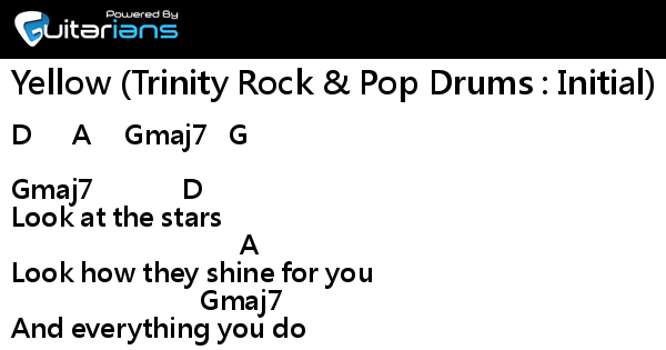 Coldplay Yellow Trinity Rock Pop Drums Initial 結他譜 Chord譜 吉他譜