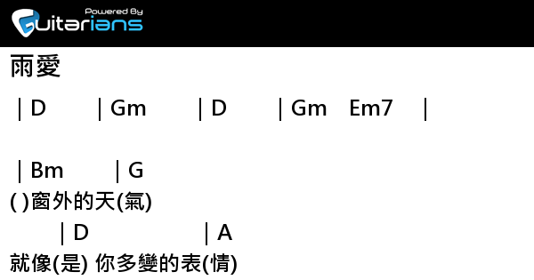 楊丞琳 雨愛結他譜 Chord譜 Guitarians Com