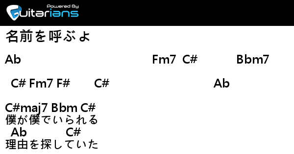 Pon 名前を呼ぶよ 結他譜 Chord譜 吉他譜 曲 Pon Guitarians Com