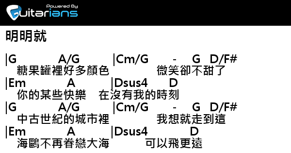 周杰倫 明明就結他譜chord譜吉他譜 曲 周杰倫詞 方文山 Guitarians Com