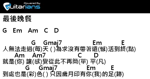 Supper Moment 最後晚餐 結他譜 Chord譜 吉他譜 曲 Supper Moment 詞 Supper