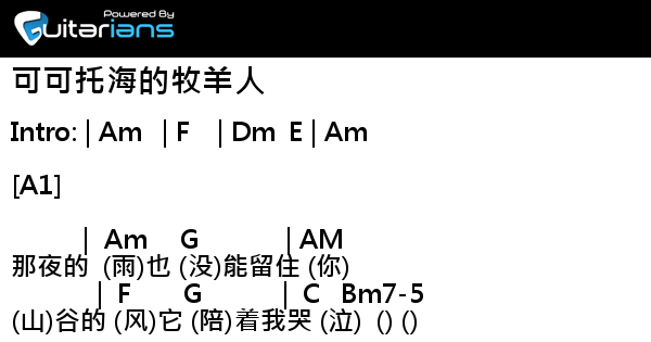 王琪 可可托海的牧羊人結他譜chord譜吉他譜 曲 王琪詞 王琪 Guitarians Com