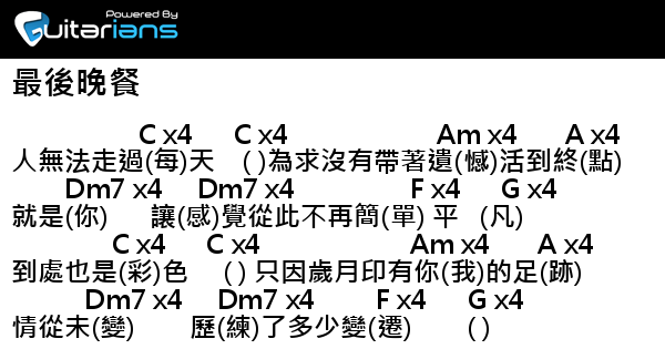 Supper Moment 最後晚餐 結他譜 Chord譜 吉他譜 曲 Supper Moment 詞 Supper