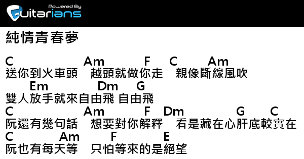 陳昇 新寶島康樂隊 純情青春夢結他譜chord譜吉他譜 曲 鄭文魁詞 陳昇 Guitarians Com