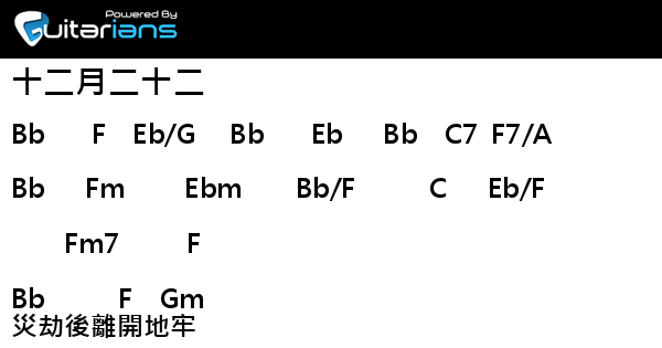 謝安琪 Kay Tse 十二月二十二 結他譜 Chord譜 吉他譜