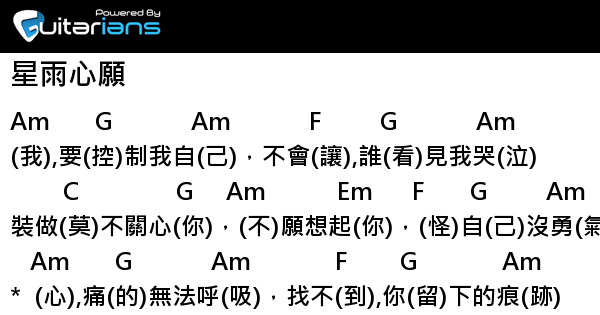 張柏芝 星雨心願結他譜chord譜吉他譜詞 4 Guitarians Com