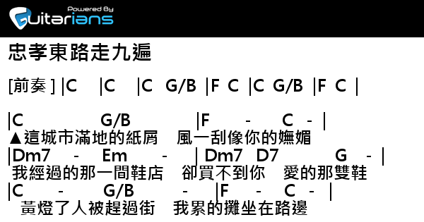 動力火車 動力火車 忠孝東路走九遍結他譜chord譜吉他譜 Guitarians Com