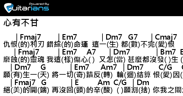 菊梓喬 心有不甘結他譜chord譜吉他譜 曲 張家誠詞 張美賢 Guitarians Com