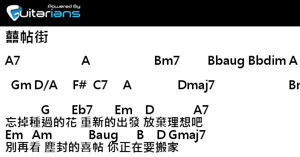 張敬軒 囍帖街 結他譜 Chord譜 吉他譜