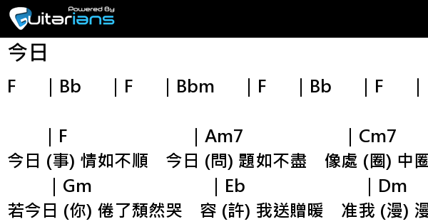 陳奕迅- 今日結他譜Chord譜吉他譜| 曲: 柳重言詞: 林振強| Guitarians.com