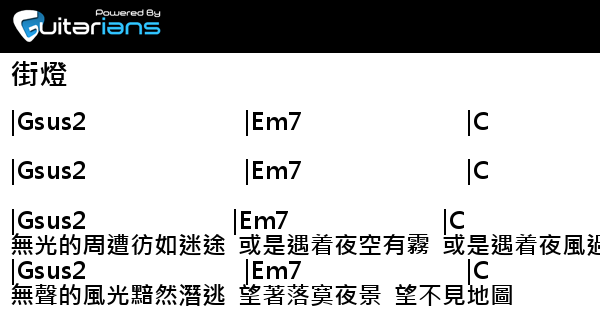 吳林峰 街燈結他譜chord譜吉他譜 曲 吳林峰詞 T Rexx Guitarians Com